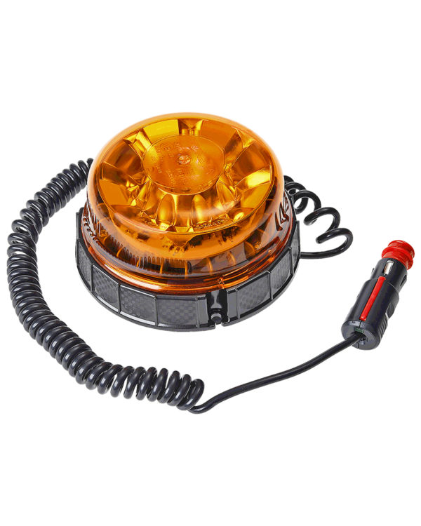 Rundumleuchte LED in orange mit schwarzem Kabel und Anschluss zum Zigarettenanzünder
